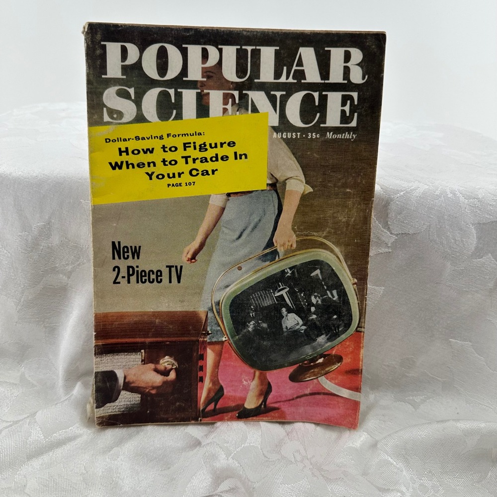 Popular Science Magazine August 1958 Fair Vintage 2-Piece TV Camel Ad